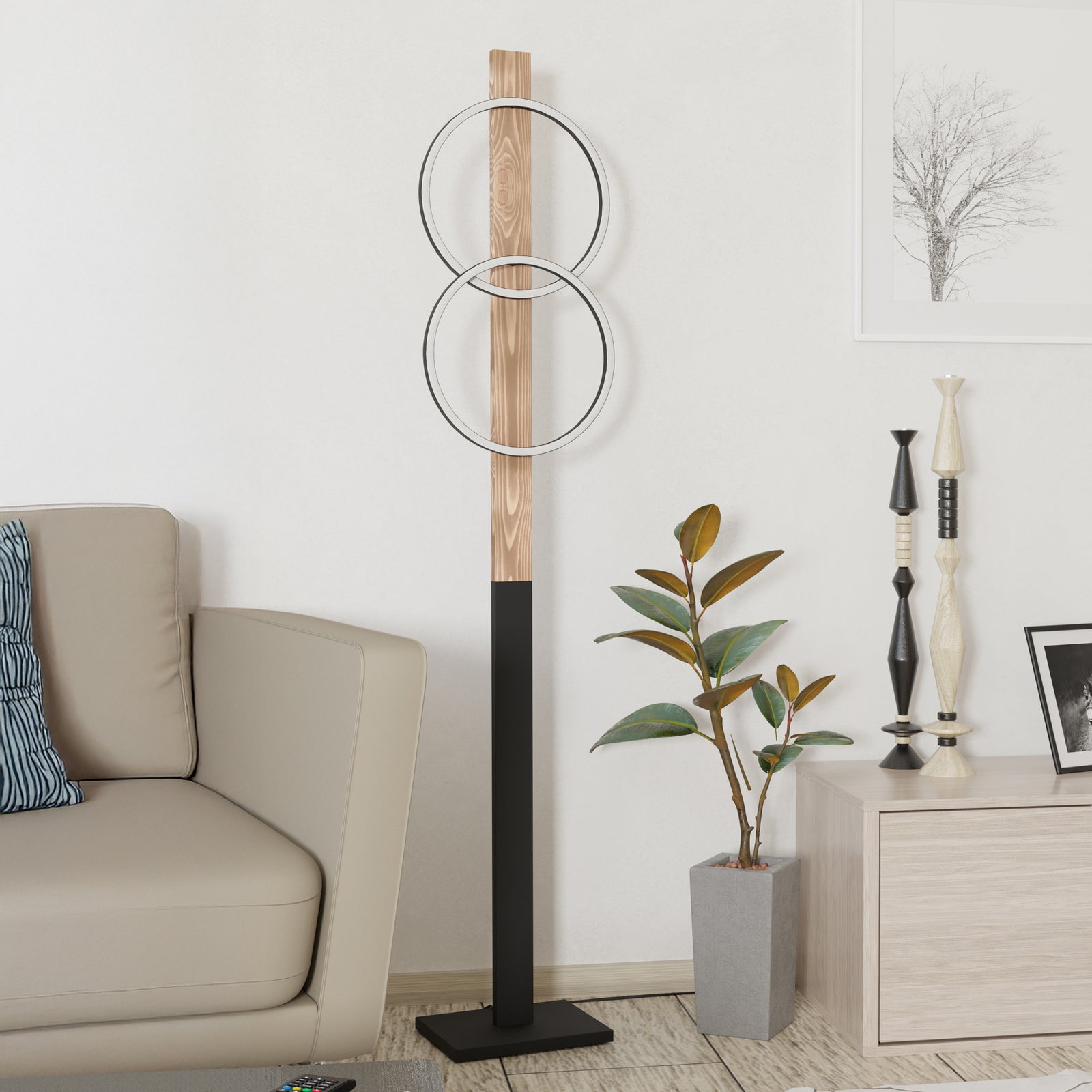LED gulvlampe Boyal tre/stål brun 2-lys 150 cm 3000K bakside