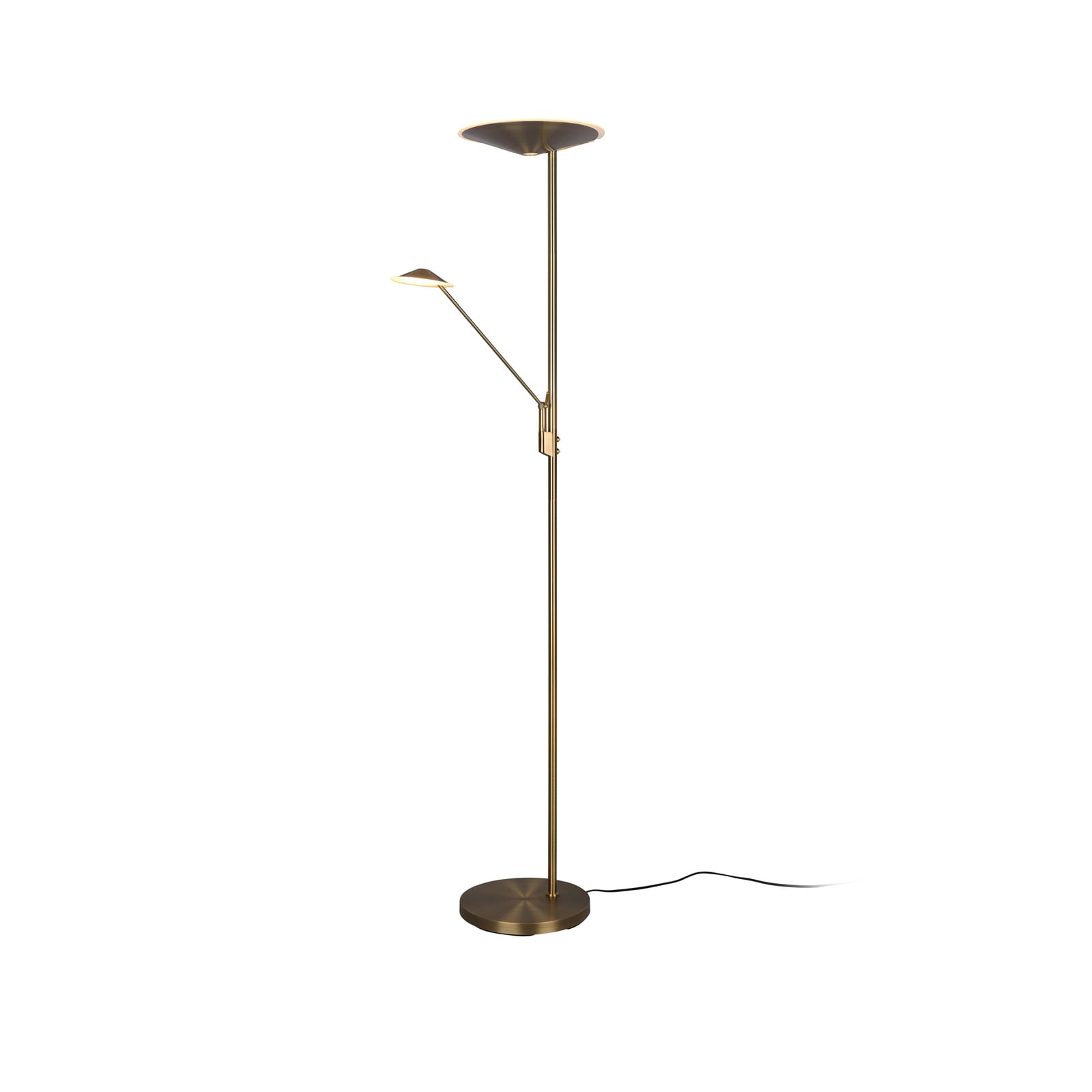 LED-gulvlampe Brantford med leselampe altmessing CCT front