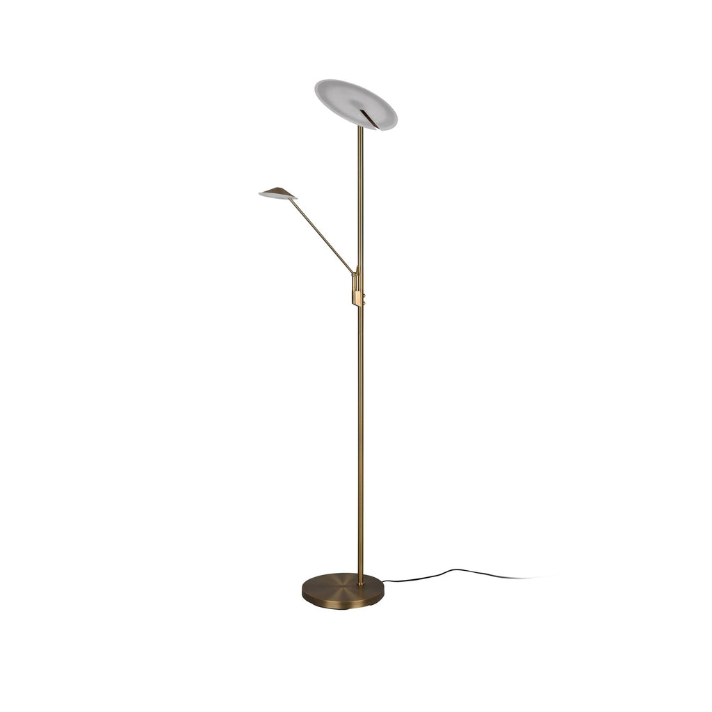 LED-gulvlampe Brantford med leselampe altmessing CCT montert i rom