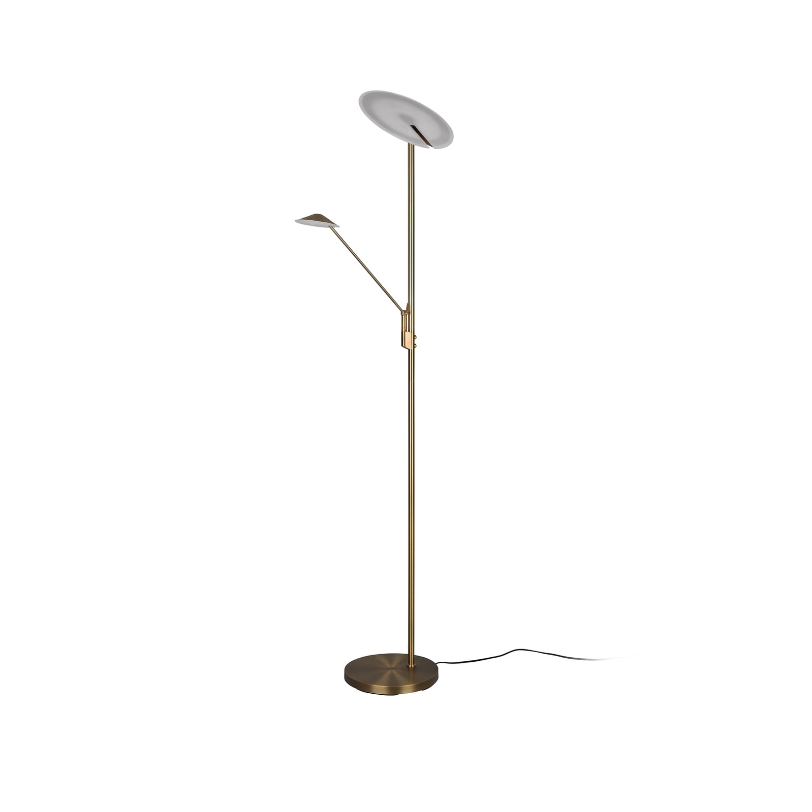 LED-gulvlampe Brantford med leselampe altmessing CCT montert i rom