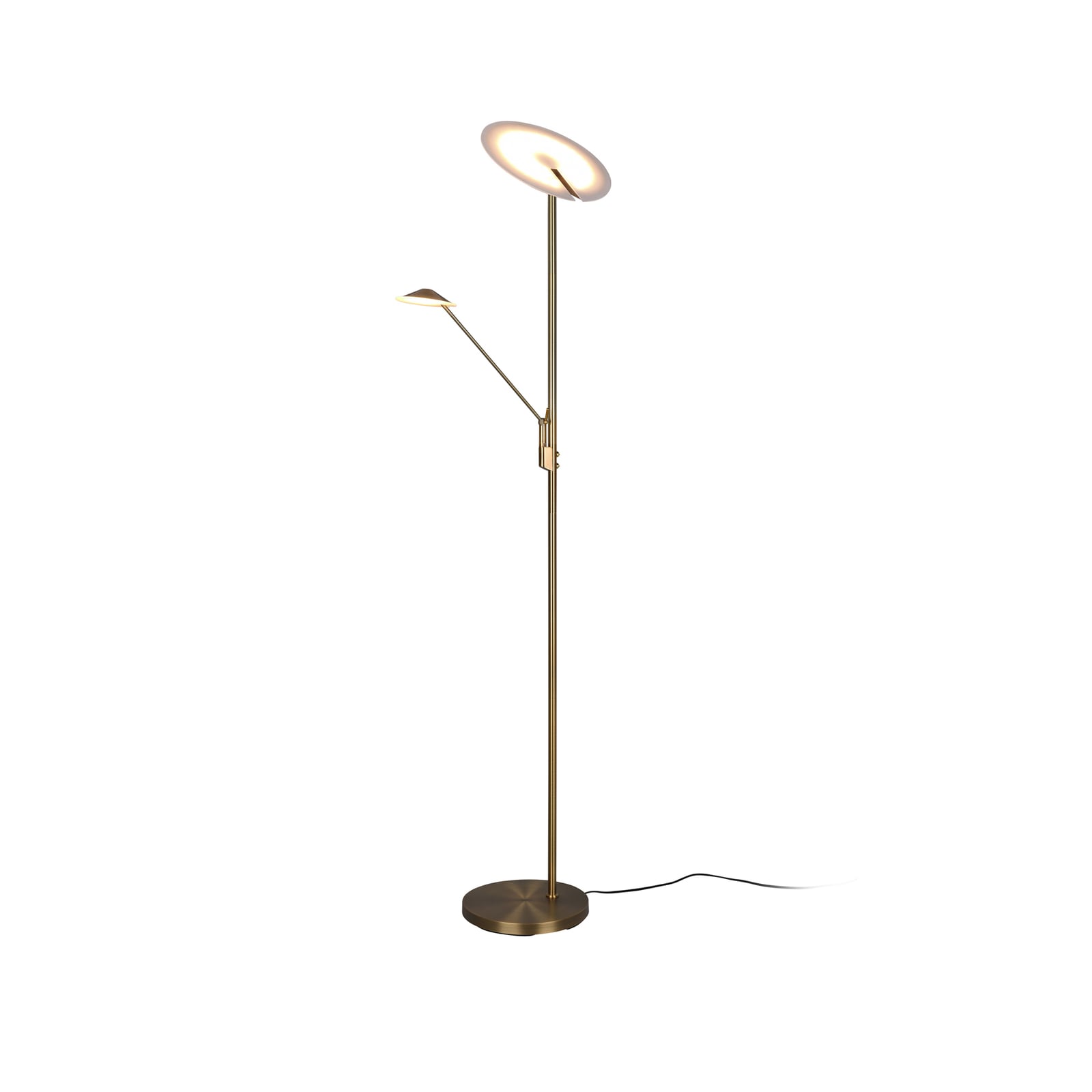 LED-gulvlampe Brantford med leselampe altmessing CCT nærbilde av leselampe
