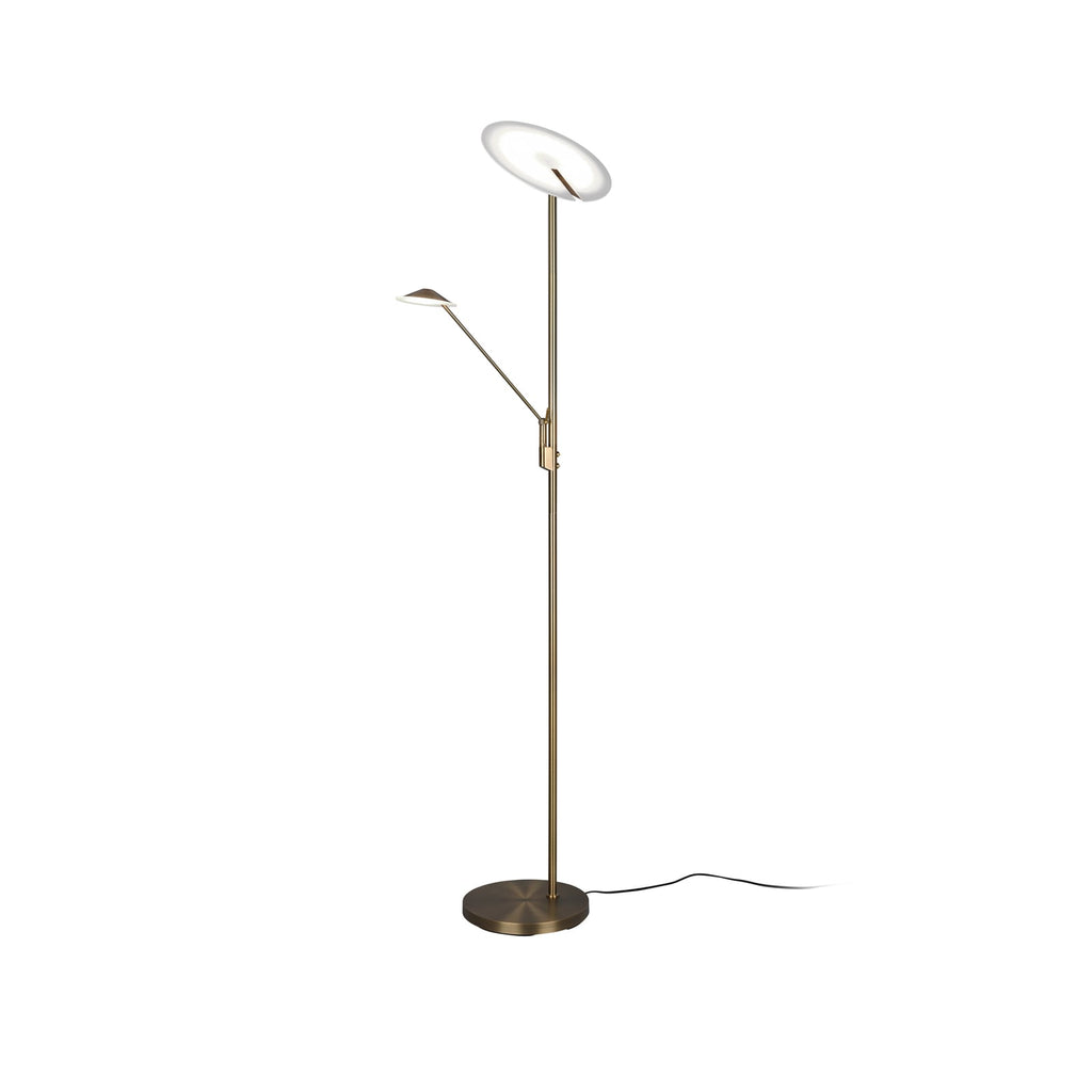 LED-gulvlampe Brantford med leselampe altmessing CCT metallfinish