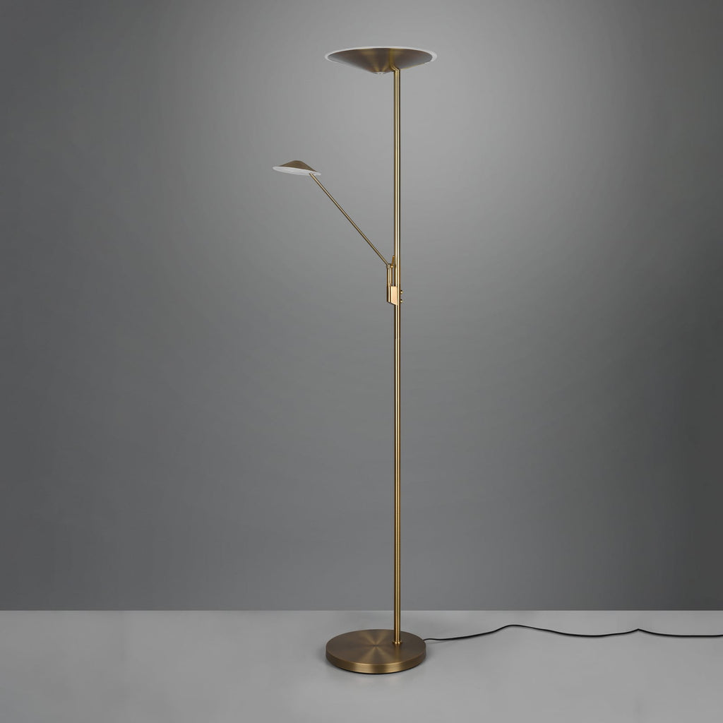 LED-gulvlampe Brantford med leselampe altmessing CCT led-lyskilde