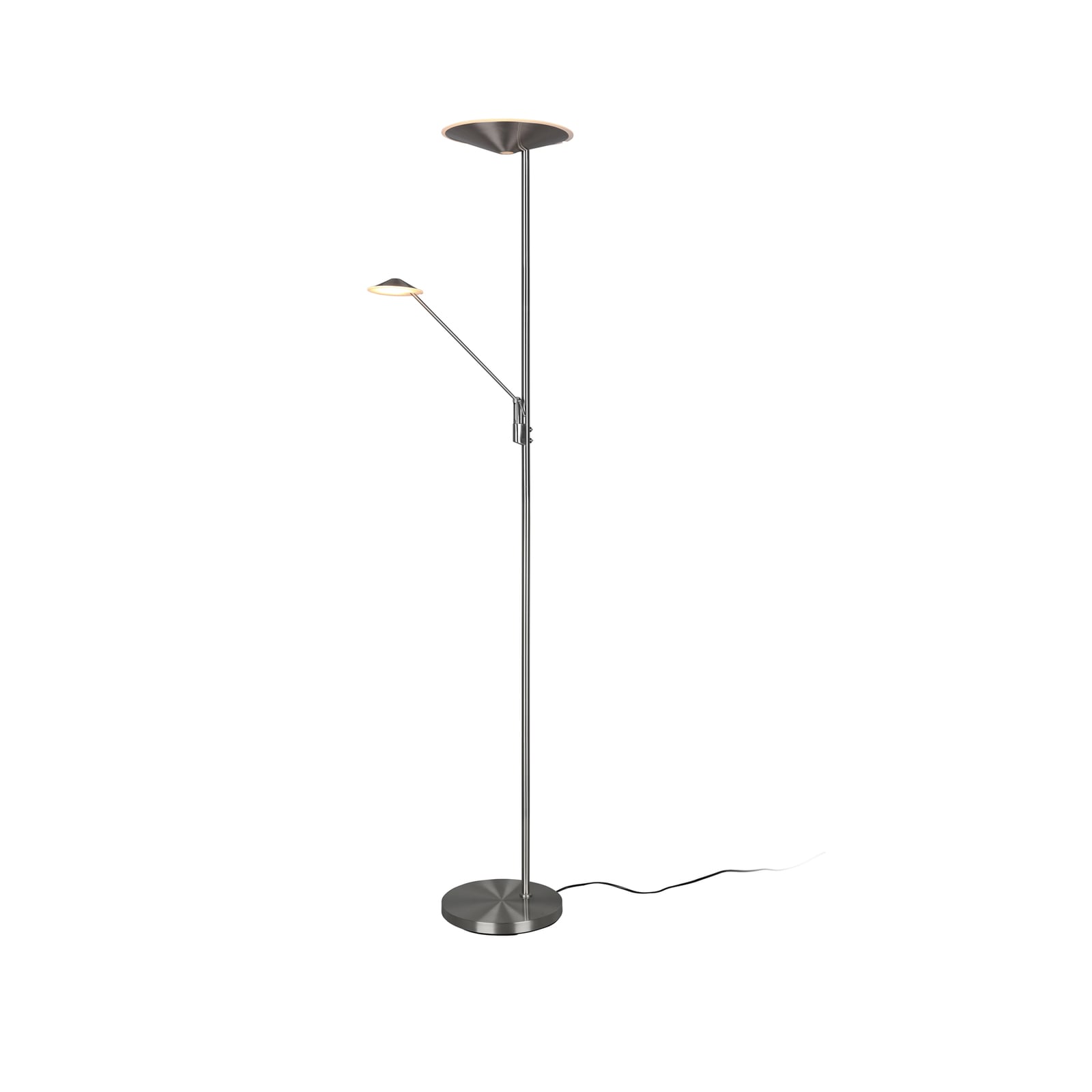 LED gulvlampe Brantford med leselampe matt nikkel forfra