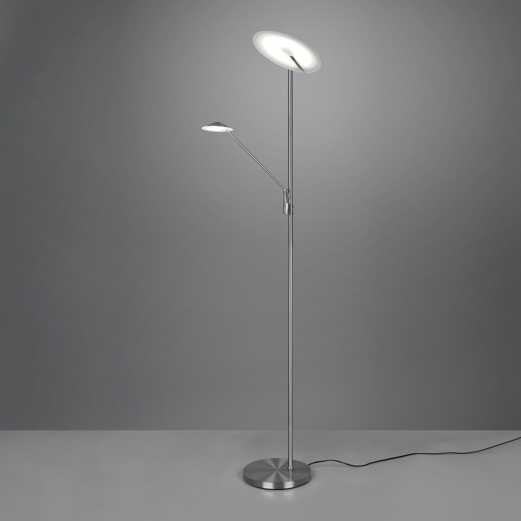 LED gulvlampe Brantford med leselampe matt nikkel justerbar takflomlys