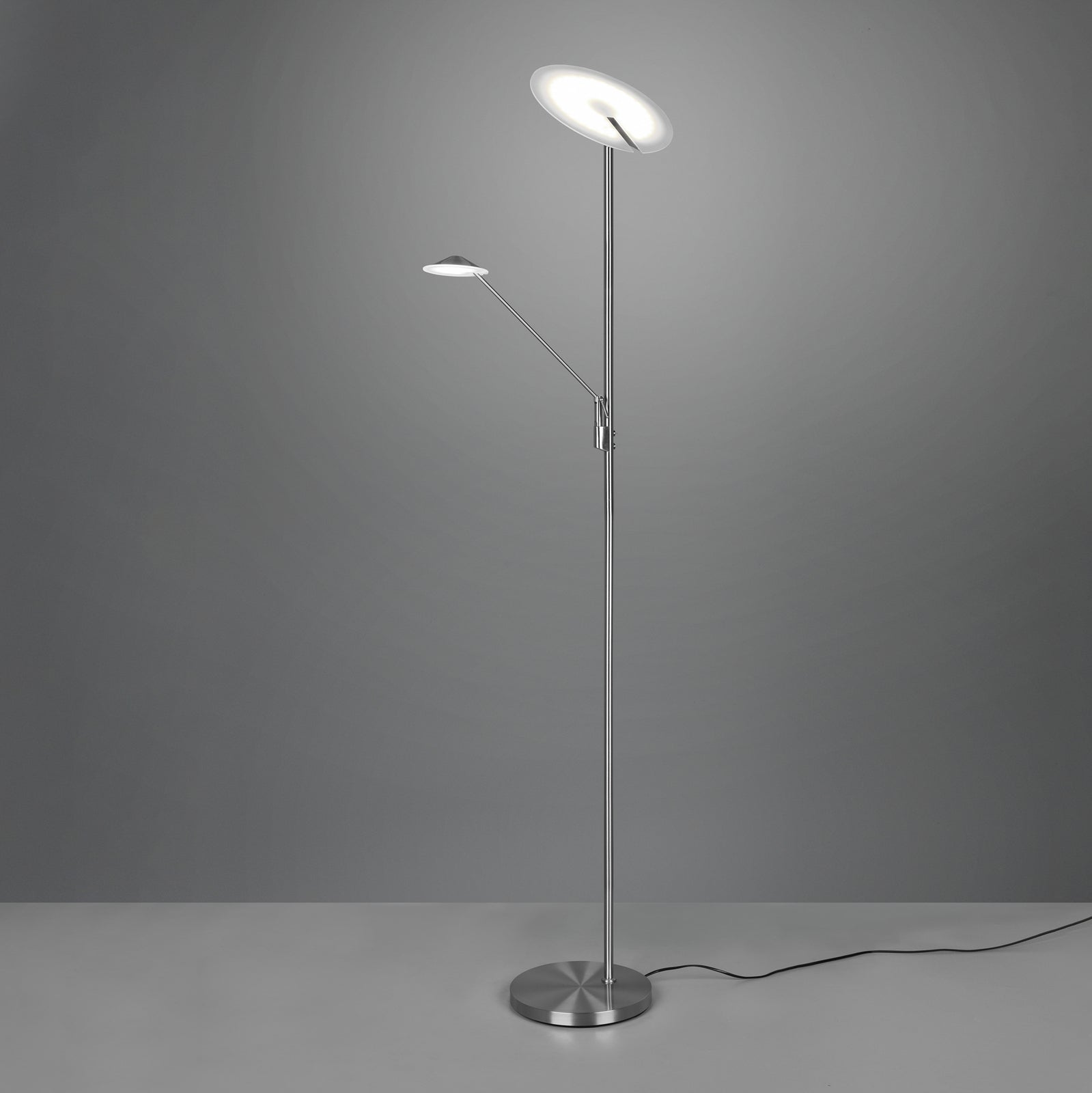 LED gulvlampe Brantford med leselampe matt nikkel justerbar takflomlys