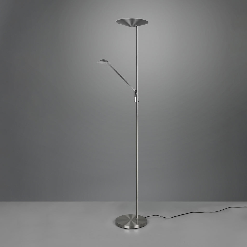 LED gulvlampe Brantford med leselampe matt nikkel USB-kabel og plugg