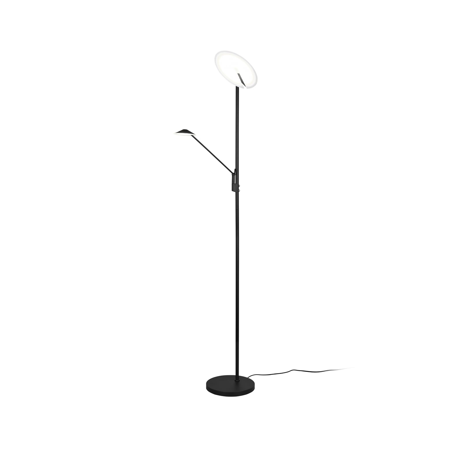 LED gulvlampe Brantford med leselampe svart matt detalj av bryter