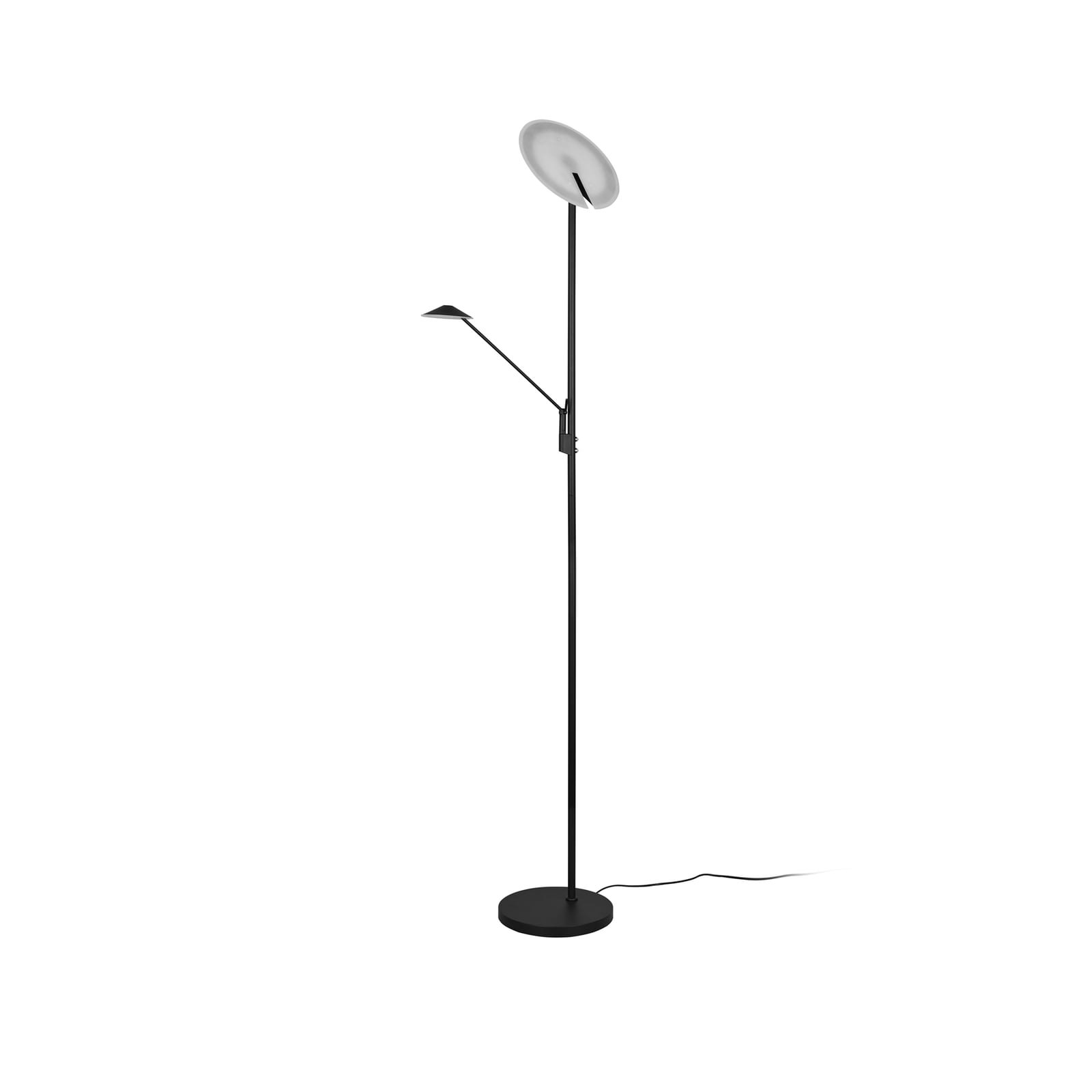 LED gulvlampe Brantford med leselampe svart matt detalj av leselampe