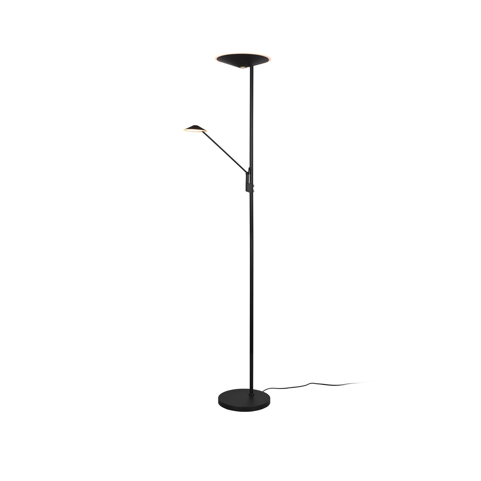 LED gulvlampe Brantford med leselampe svart matt forfra