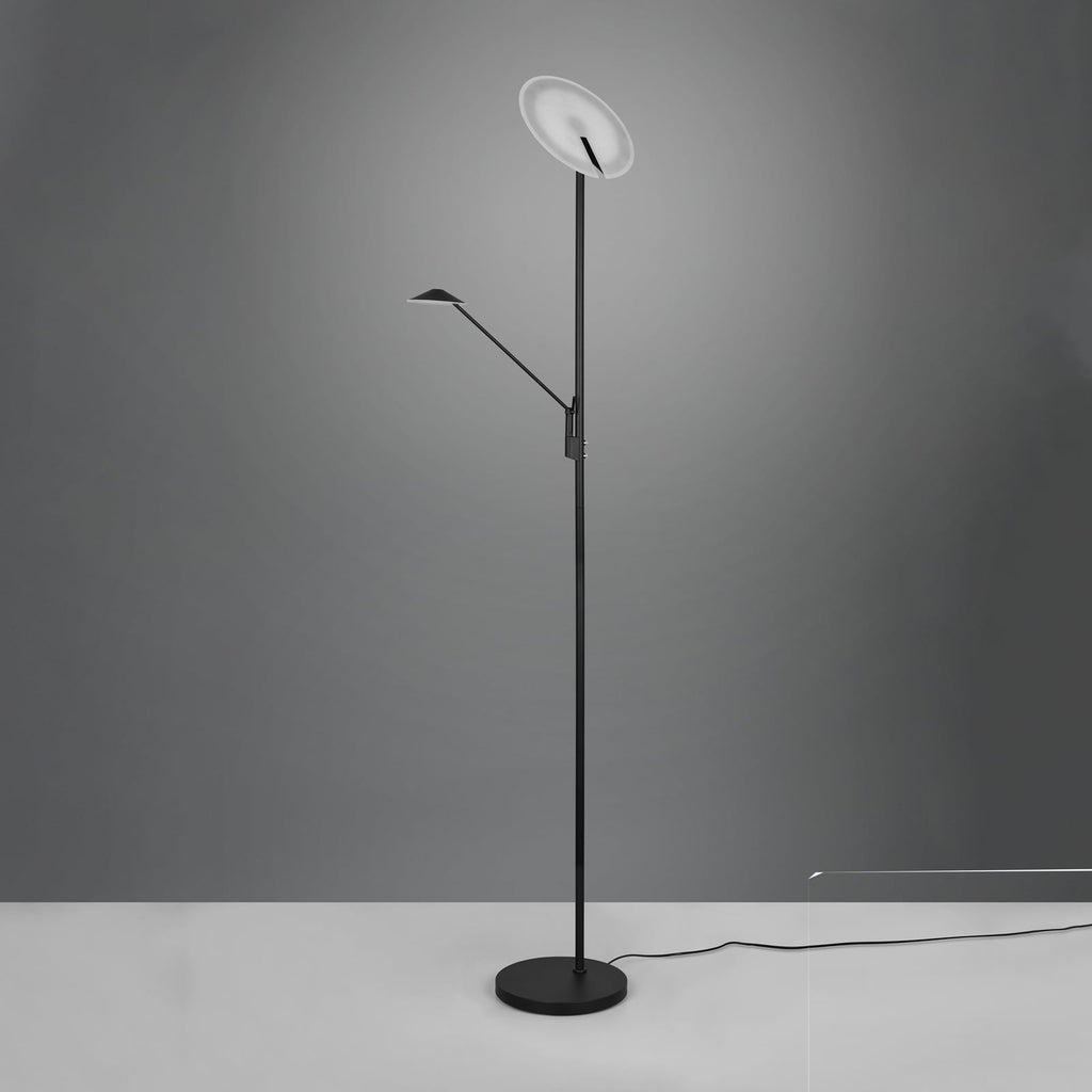 LED gulvlampe Brantford med leselampe svart matt oversikt