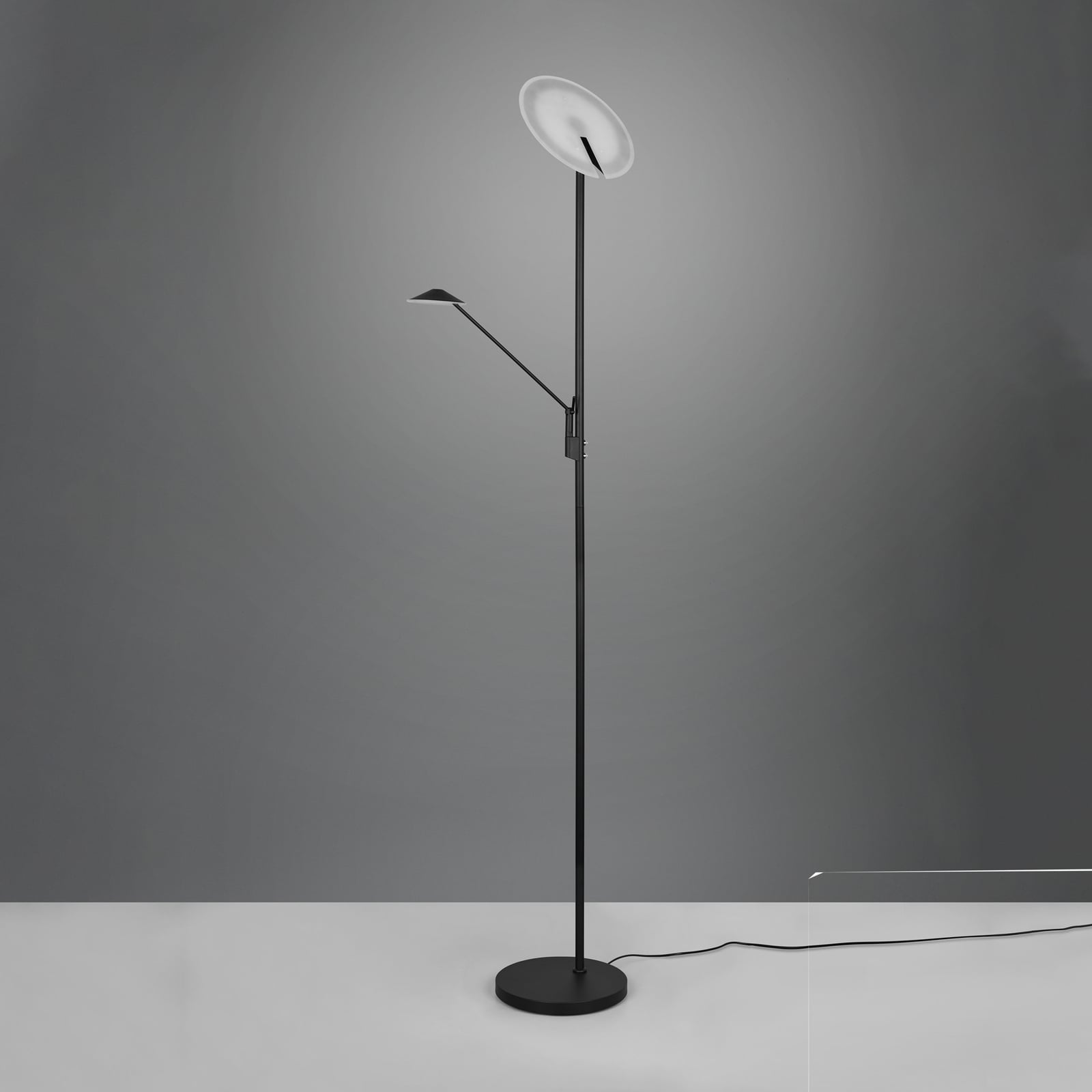 LED gulvlampe Brantford med leselampe svart matt oversikt