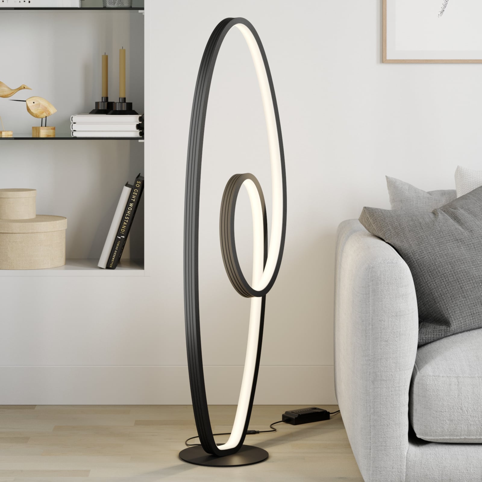 LED gulvlampe Bronwyn dimbar antrasitt forfra