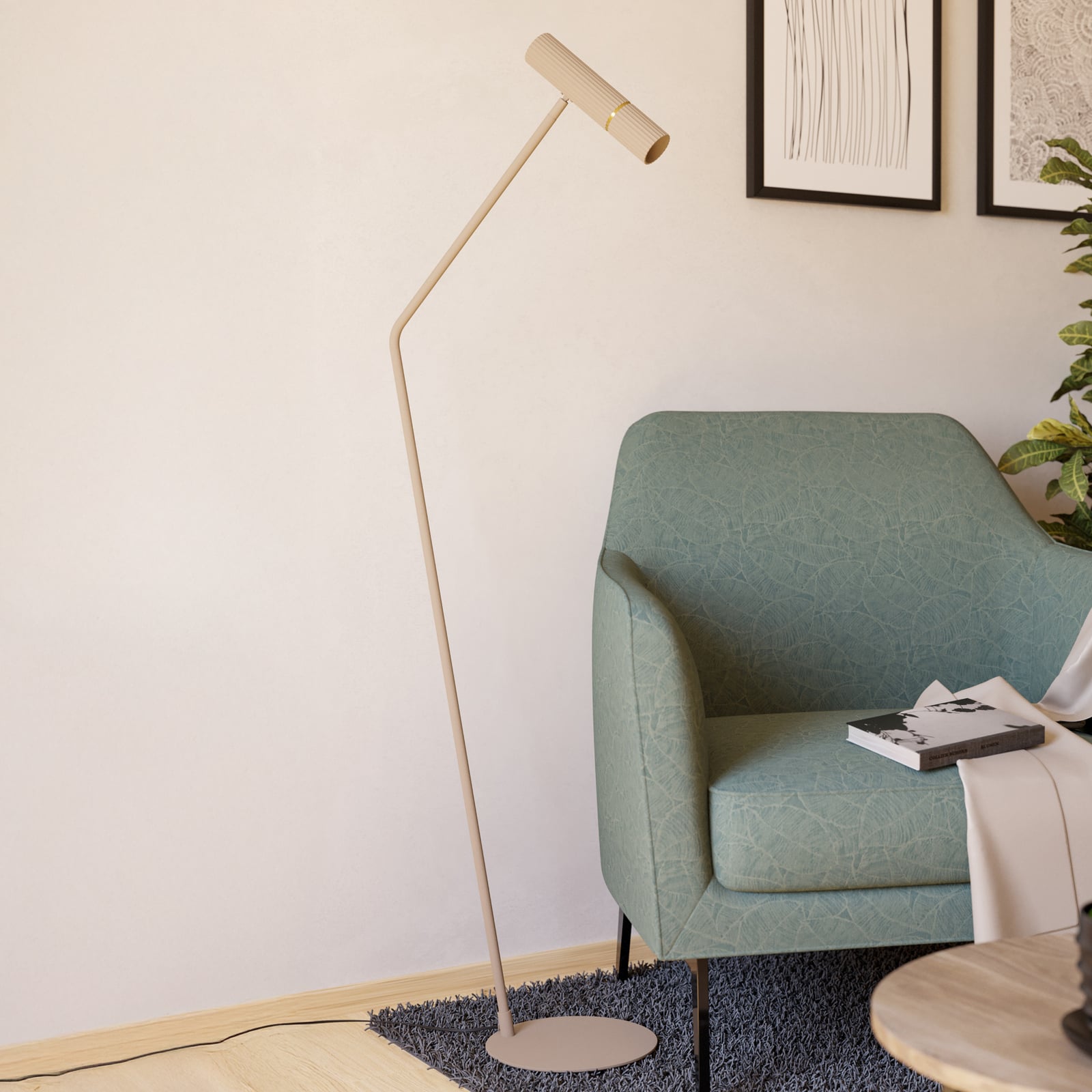 LED gulvlampe Caminia stål sandfarget 158,5 cm foran