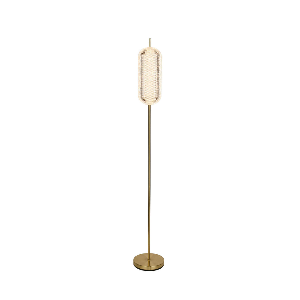 LED-gulvlampe Capsule messingfarget akryl dimbar 154 cm detalj av lampeskjerm