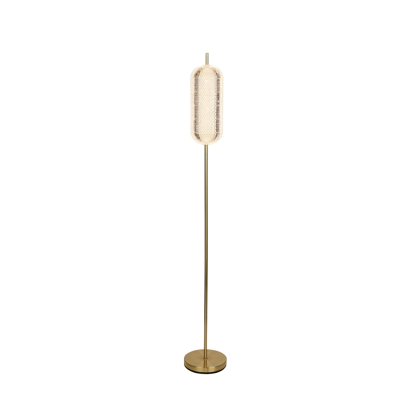 LED-gulvlampe Capsule messingfarget akryl dimbar 154 cm detalj av lampeskjerm