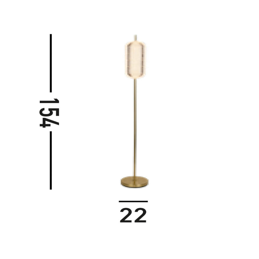 LED-gulvlampe Capsule messingfarget akryl dimbar 154 cm montert i rom
