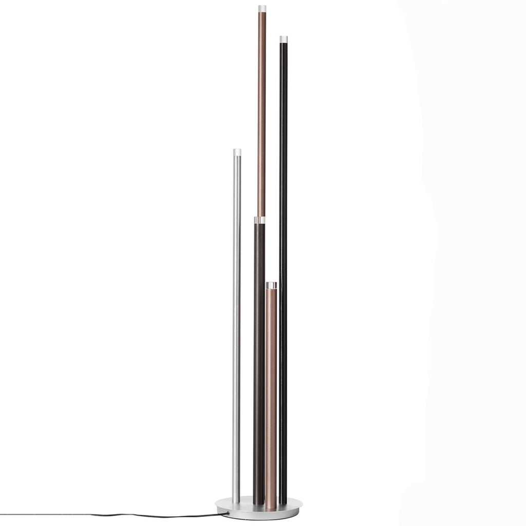 LED gulvlampe Cembalo 5-lys dimbar aluminium/brun forfra