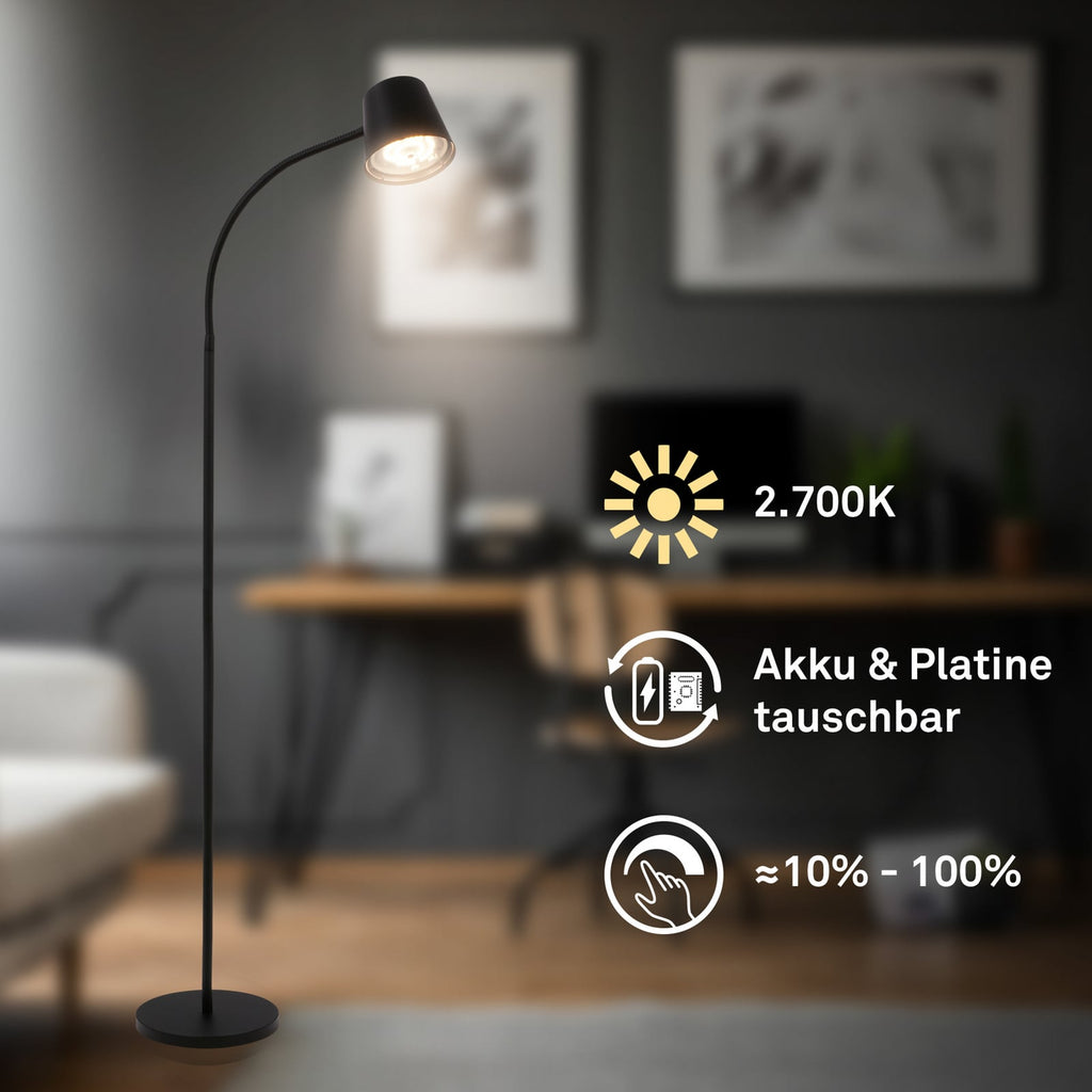 LED gulvlampe Cielo oppladbar dimbar svart 126 cm forfra