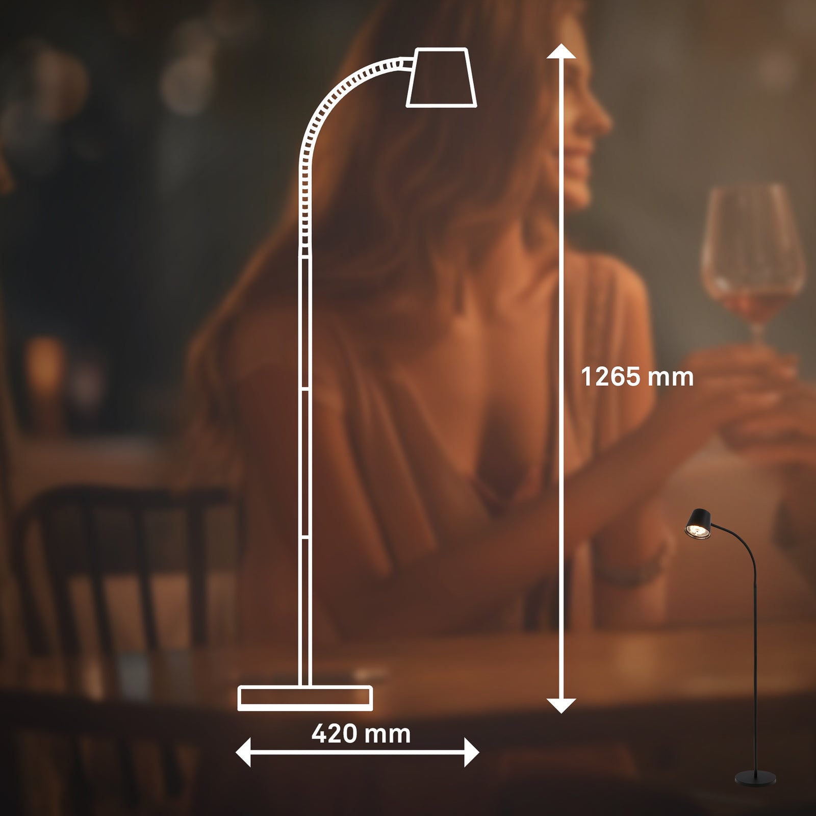LED gulvlampe Cielo oppladbar dimbar svart 126 cm detalj av touchdimmer