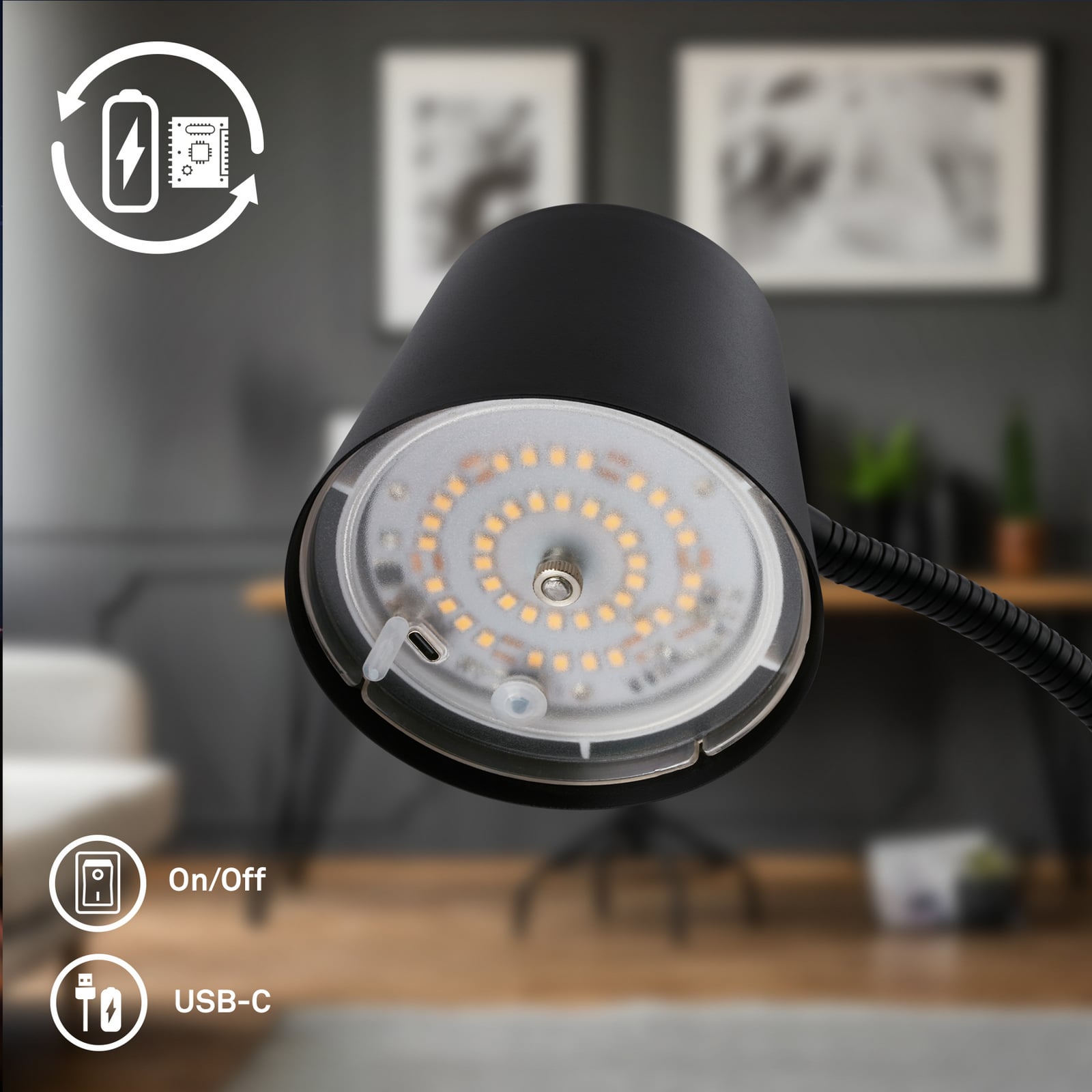LED gulvlampe Cielo oppladbar dimbar svart 126 cm utsikt fra siden
