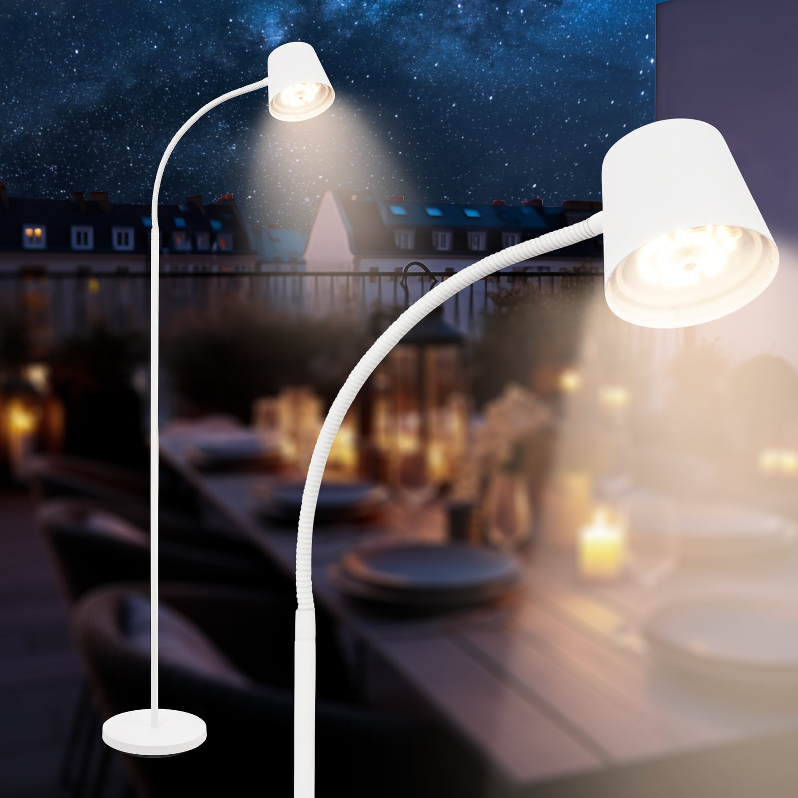 LED gulvlampe Cielo oppladbar hvit berøringsdimmer montert i rom