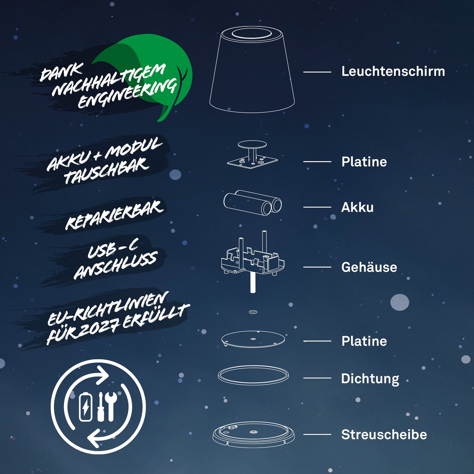 LED gulvlampe Cielo oppladbar hvit med på/av-knapp