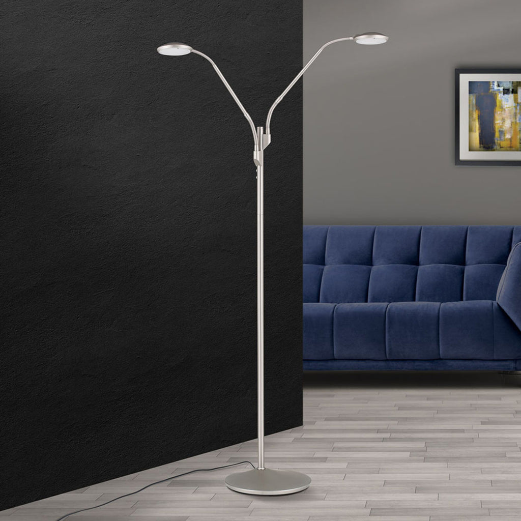 LED gulvlampe Cobra 2-lys dimbar matt nikkel bakside