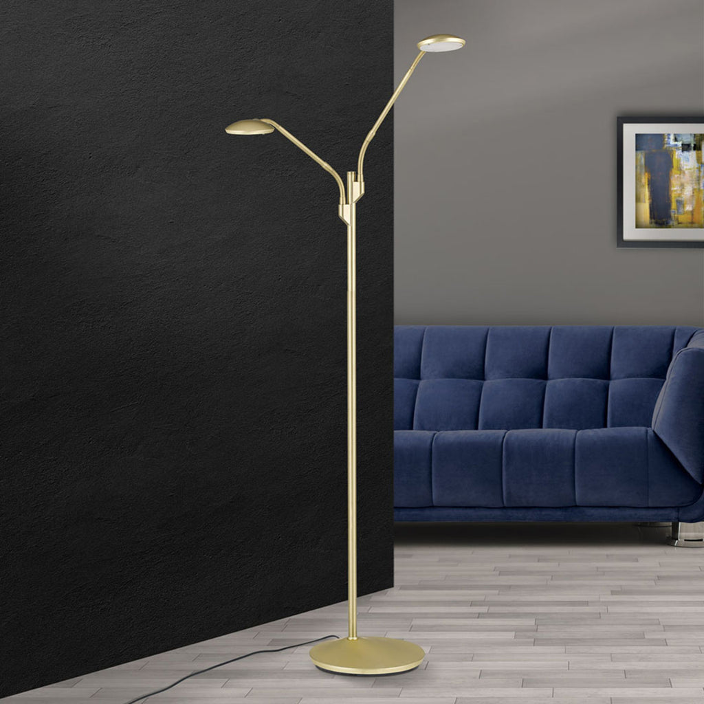 LED gulvlampe Cobra 2-lys matt messing dimbar CCT - ORION bakside