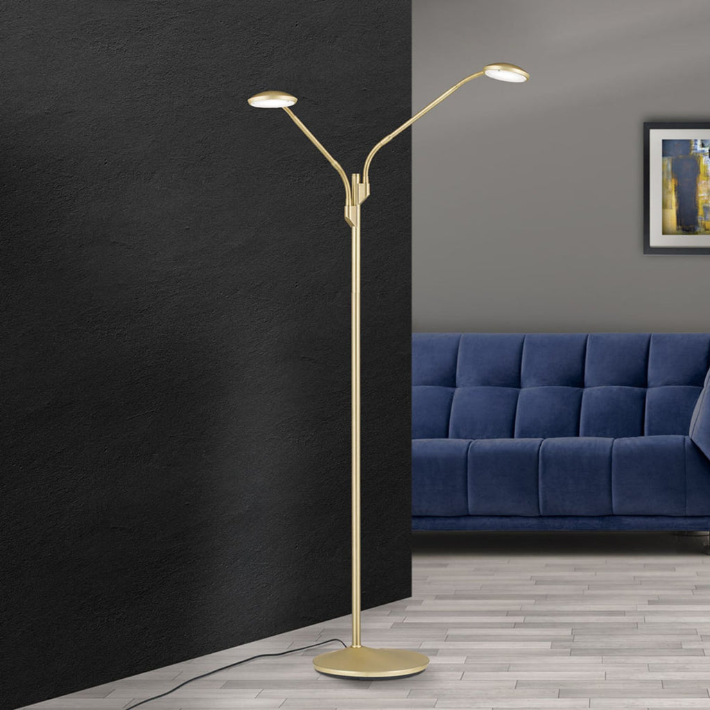 Detalj av LED gulvlampe Cobra 2-lys matt messing dimbar CCT - ORION arm
