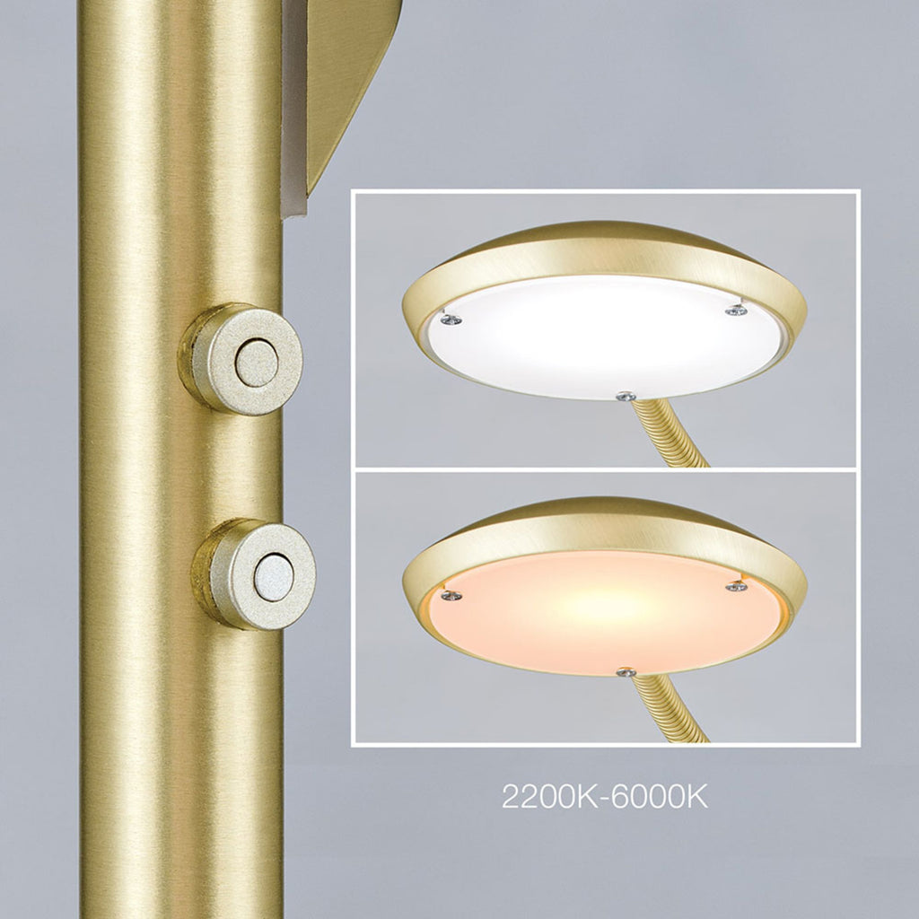 LED gulvlampe Cobra 2-lys matt messing dimbar CCT - ORION fotplate