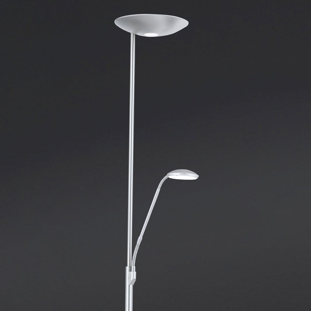 LED gulvlampe Cobra med leselampe matt nikkel bakside