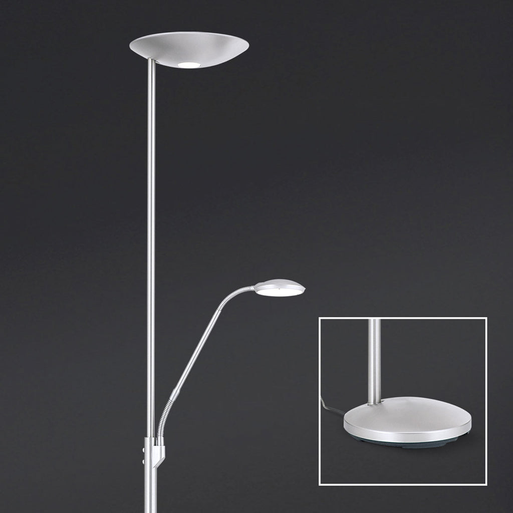 LED gulvlampe Cobra med leselampe matt nikkel detalj av svanehals
