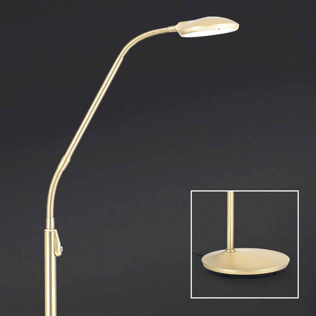 LED-gulvlampe Cobra dimbar CCT messing matt bakside