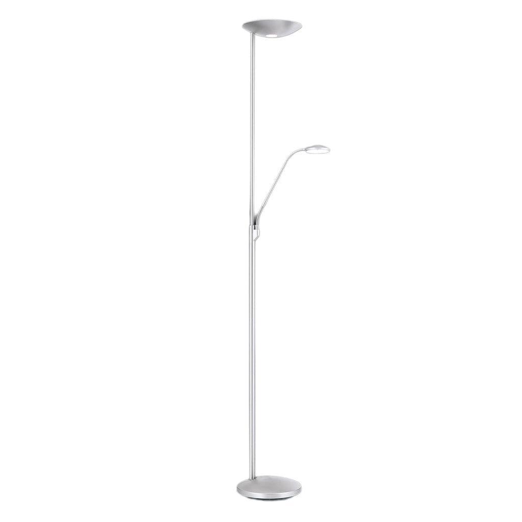 LED gulvlampe Cobra med leselampe matt nikkel dimmer knapp