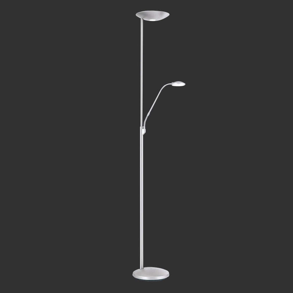 LED gulvlampe Cobra med leselampe matt nikkel front
