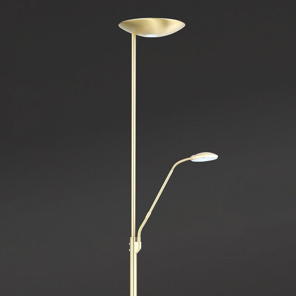 LED gulvlampe Cobra med leselampe dimbar CCT messing bakside
