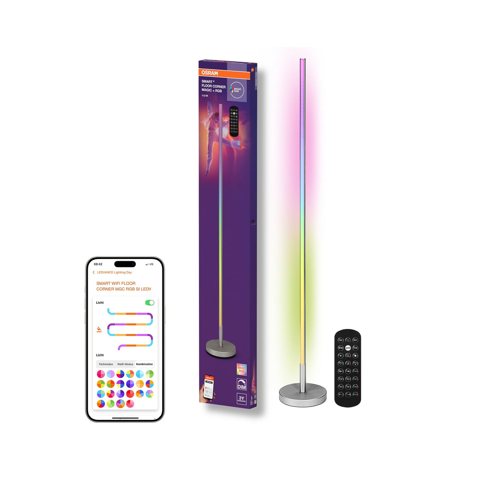 LED gulvlampe Corner Magic sølv RGB WiFi detalj