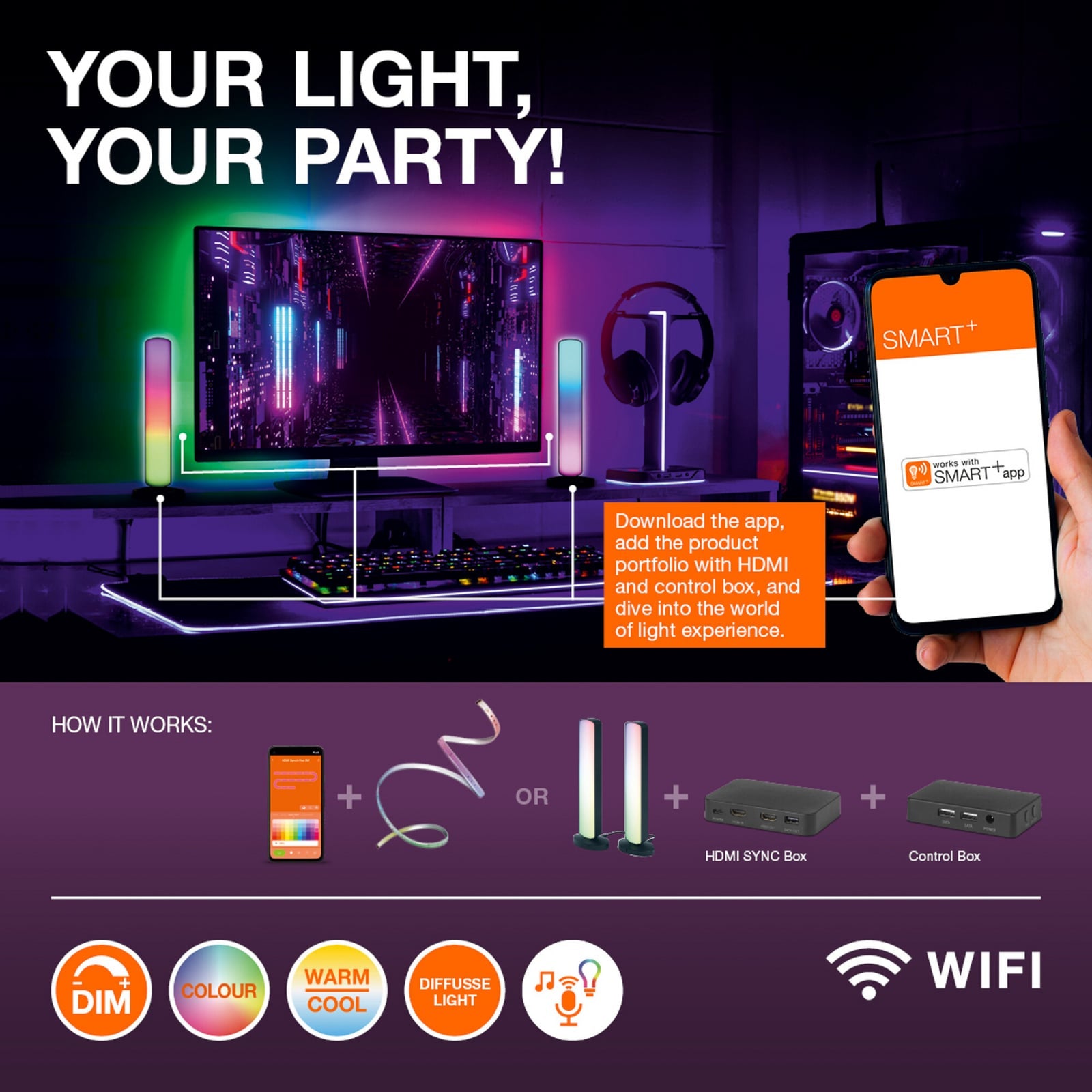 LED gulvlampe Corner Magic sølv RGB WiFi montert i rom