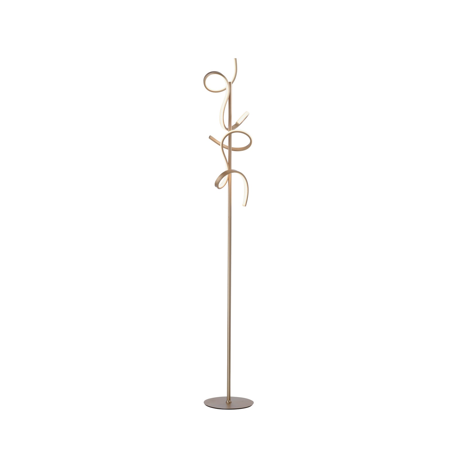 LED gulvlampe Curls messing dimbar 156 cm forfra