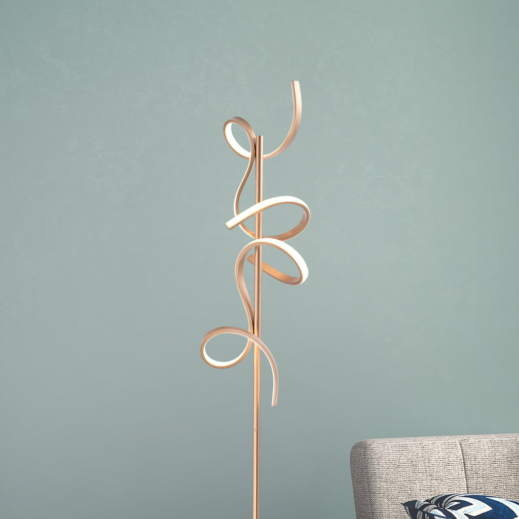 LED gulvlampe Curls messing dimbar 156 cm bakside