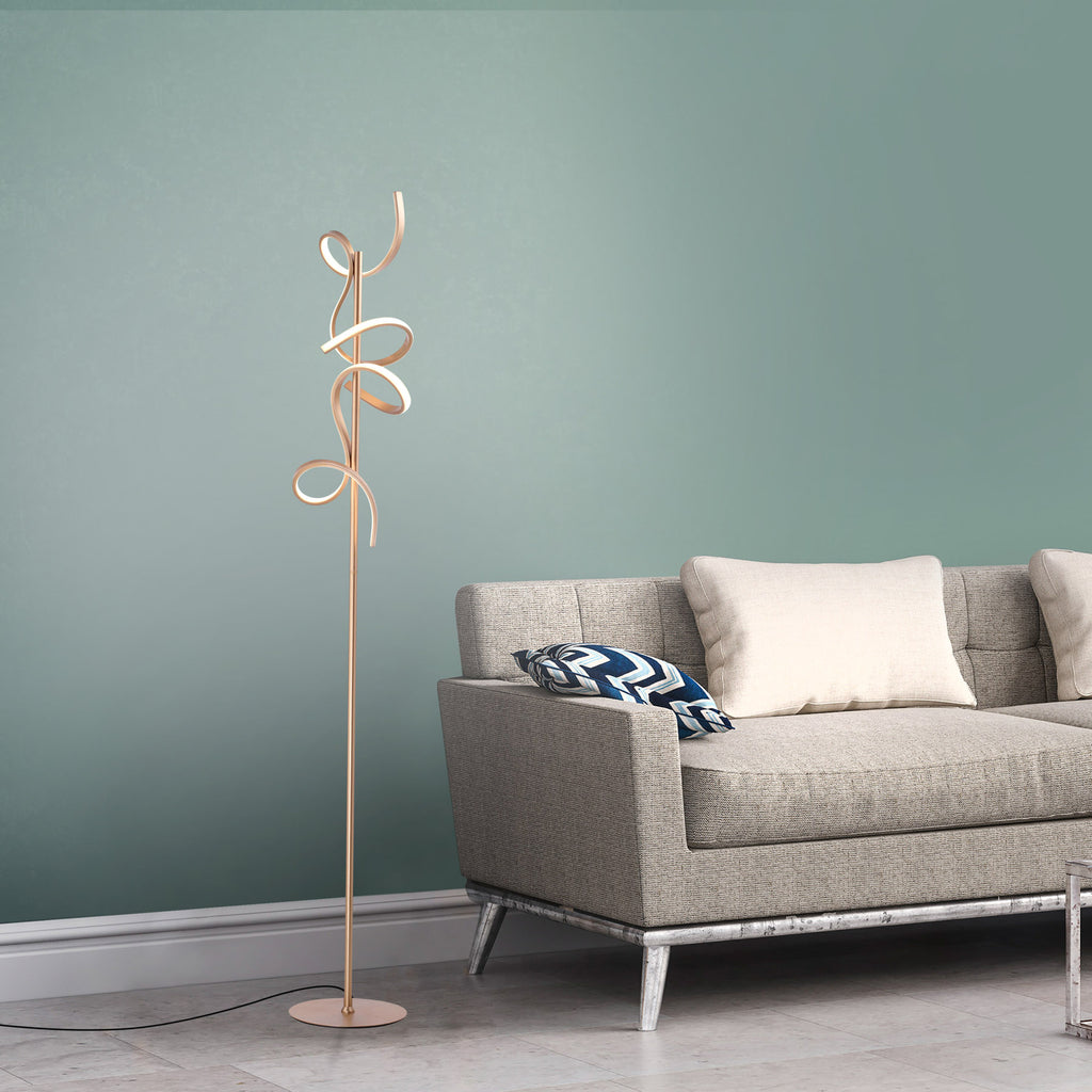 LED gulvlampe Curls messing dimbar 156 cm nærbilde av lysskilde