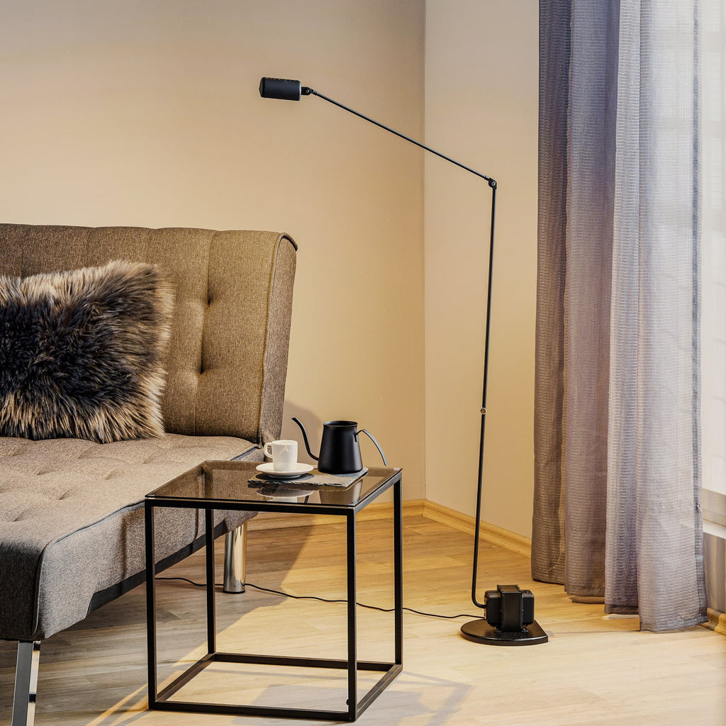 LED gulvlampe Daphine dimbar svart stål bakside