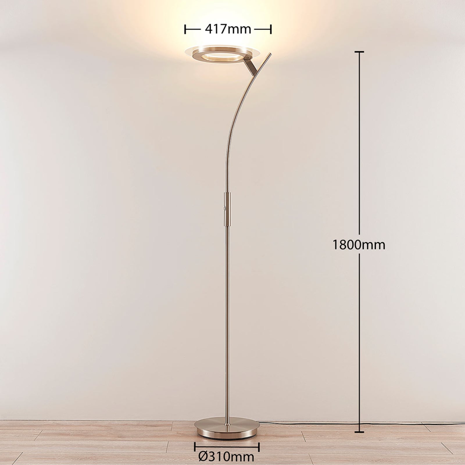 LED gulvlampe Darion dimbar grå metall detalj av dimmer