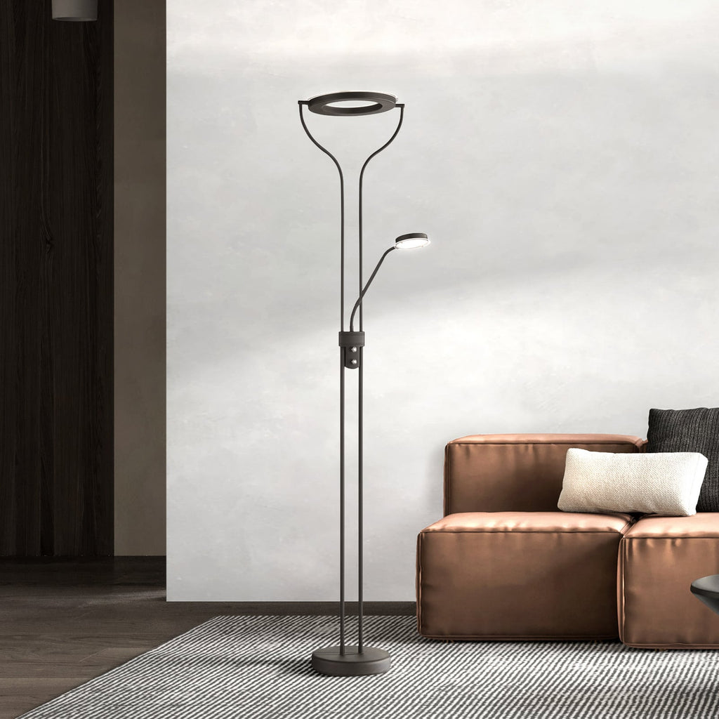 LED gulvlampe Davos med leselampe dimbar CCT svart 180 cm forfra