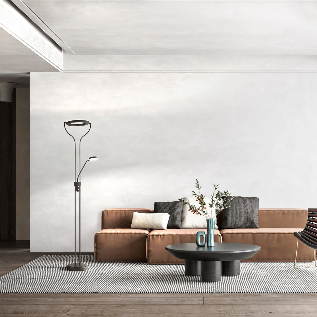 LED gulvlampe Davos med leselampe dimbar CCT svart 180 cm bakside