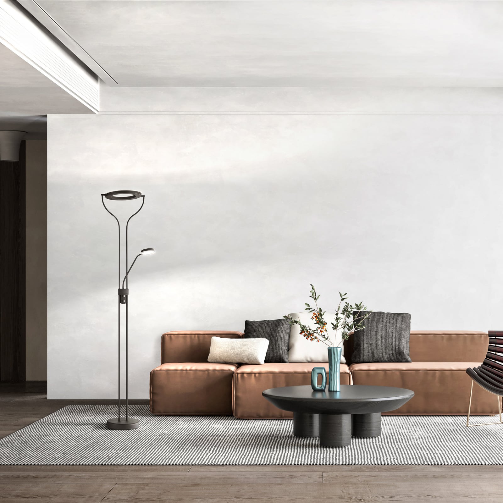 LED gulvlampe Davos med leselampe dimbar CCT svart 180 cm bakside