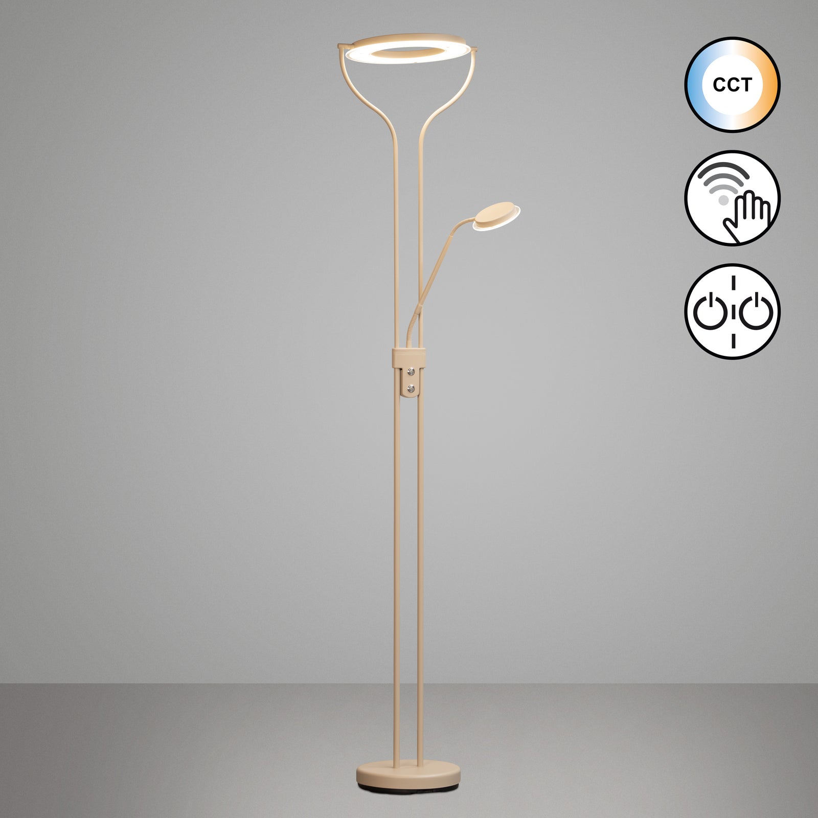 LED gulvlampe Davos med leselys dimbar CCT 180 cm sand detalj av leselys