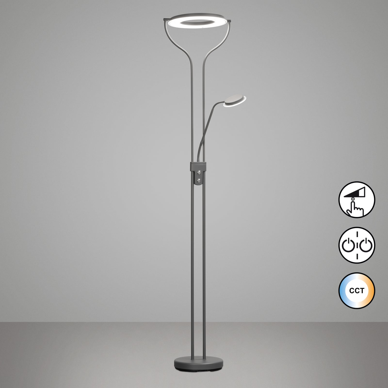 LED gulvlampe Davos med leselampe dimbar CCT sandgrå 180 cm detalj av leselampe