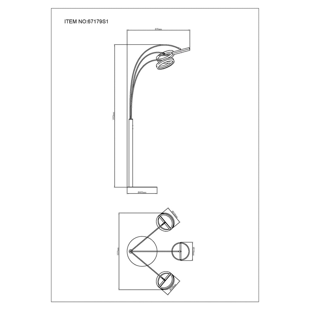 LED gulvlampe Della 3-lys svart/mørkegrå 190 cm sideprofil